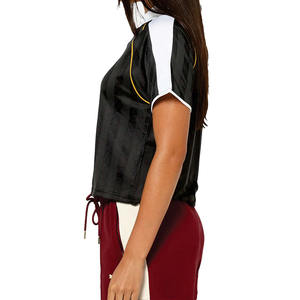 Camiseta Deportiva de Fútbol Americano para Mujer, con Cuello a Rayas Negras, Transpirable, de Poliéster, Manga Corta, Corte Ajustado - Product Image 2