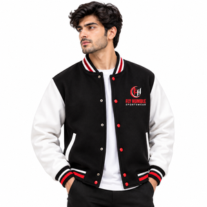 <b>Fly</b> Humble <b>Men's</b> Varsity <b>Jacket</b> Black White Red Embroidered Logo Preppy Style Regular Fit Autumn Wear wholesale rate 2026 - Product Image 2