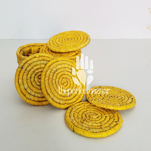 Yellow Moonj Grass Reusable Non-Toxic Durable Eco-Friendly Classic Design Round Coaster - Product Image 3