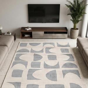 Tapis géométrique abstrait gris moderne, tissé à la main, motif arche et courbe contemporain, pour salon, chambre à coucher, décoration - Product Image 5