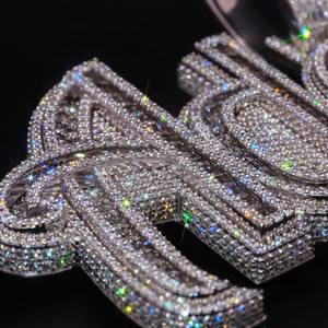 Colgante de Letra Cursiva Personalizado con Diamante Moissanita VVS, Plata S925, Oro Sólido de 9k, 10k, 14k, 18k, con Incrustaciones de Diamantes - Product Image 3