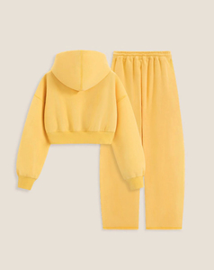Survêtement unisexe jaune taille XL à capuche, coupe ample, manches longues, couleur unie, 100 % coton, collection Printemps 2026, vente en gros - Product Image 2