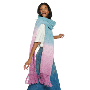 Écharpe longue en tricot ombré pour femme avec franges, dégradé rose-bleu, style décontracté pour l'automne, châle léger en acrylique - Product Image 1