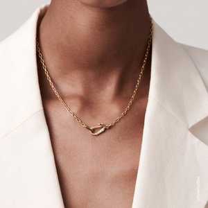 Diamond Charm Holder Necklace Loop Hook Clasp Wholesale 14K 18K Solid Gold 18 Inch Layering Link Pendant Keeper Chain For Women - Product Image 6