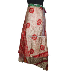 Falda Larga Reversible de Dos Capas de Seda India Vintage, Estilo Sari Mágico, Étnica - Product Image 3