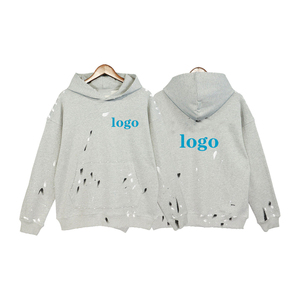 Sudadera con Capucha Corta Unisex de Algodón 100% de Alto Gramaje, con Diseño de Salpicaduras de Pintura y Efecto Desgastado, Sin Cordones, para Invierno - Product Image 5