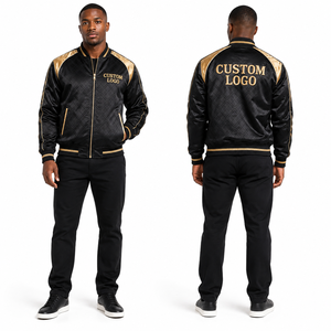 Veste en satin pour homme colorblock, personnalisable en gros, avec poignets et ourlet à boutons-pression, fermeture éclair intégrale, poches zippées, réversible, contrastante, unie, broderie - Product Image 5