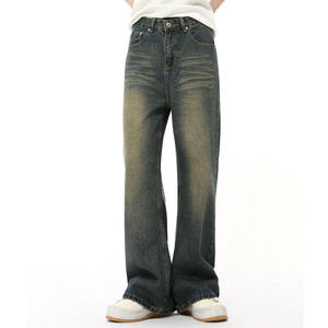 Vaqueros Baggy Rectos Personalizados de Estilo Urbano para Hombre, Vaqueros de Mezclilla de Algodón Oscuro Desgastado, Pantalones Vaqueros Vintage de Moda para Hombre - Product Image 3