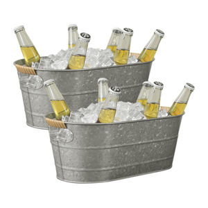 Cubo de hielo ovalado de metal galvanizado al por mayor con asas para fiestas, estilo rústico de granja, enfriador de vino y cerveza - Product Image 1