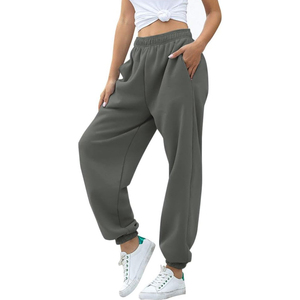 Women's Gray Harem Pants Mid <b>Waist</b> <b>Elastic</b> Loose Fit Full Length Solid Color Casual Spring Wear Knitted Cotton Pockets - Product Image 3