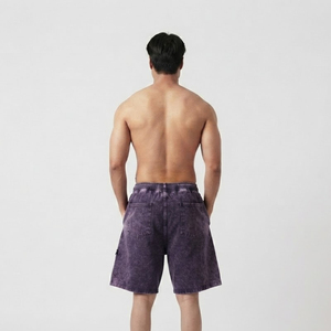 <b>Men's</b> Acid <b>Wash</b> Sweat Shorts 100% Cotton Fleece Mid Elastic Waist Closure Casual Training Gym Fitness Street Wear Shorts <b>Men's</b> - Product Image 2