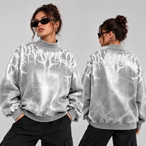 Sweat-shirt surdimensionné personnalisé pour femme, col montant, en molleton de coton, manches longues, épaules tombantes, logo avant, coupe-vent - Product Image 1