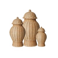 Vases Urnes Rustiques en Rotin pour Décoration d'Intérieur, Vases Muraux/de Table Tressés Bohèmes Vintage Écologiques pour Fleurs