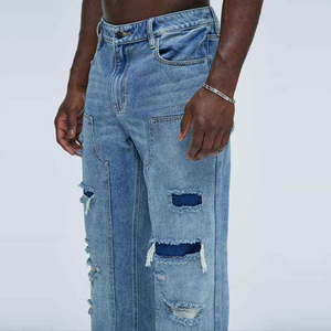 High Quality Men's Baggy <b>Hip</b> Hop Jeans Custom Wide Leg Skater Denim Pants Casual Loose Fit Long Trousers OEM Front Logo - Product Image 5