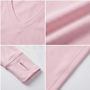 Camiseta de Yoga Rosa Sólida de Manga Larga con Cuello en V para Mujer, Ropa Deportiva Transpirable de Algodón y Spandex, Marca North Approach - Product Image 4