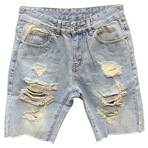 Shorts tendance pour hommes, effet usé, délavé clair, streetwear pour tenues d'été, shorts usés pour hommes - Product Image 6