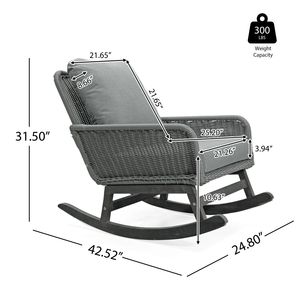 Set di 2 Sedie a Dondolo Contemporanee Minimaliste in Vimini Grigio con Telaio in Legno Resistente e Morbidi Cuscini in Poliestere per Casa e Ufficio - Product Image 6