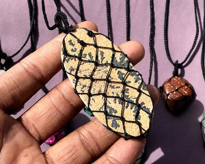 Wholesale Natural Assorted Crystal Macrame Net Pendant Necklace Rose Quartz Pink Agate Turquoise Goldstone Green Anniversary - Product Image 3