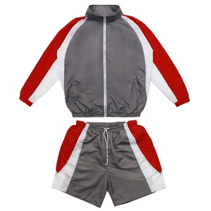 Men's Gray Red White Color Block Track Jacket Set Stand Collar Zipper Front Sporty Style Breathable Spring Wear - Product Image 1