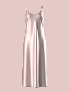 Women's Pink Silk Satin Sleeveless Nightgown Elegant <b>Knee</b> Length Smooth Sleepwear Summer Style - Product Image 3
