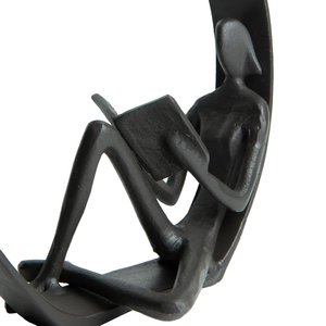 Escultura Moderna de Hombre Leyendo en Hierro Negro, Estatua Minimalista de Pensador Circular, Figura Humana Abstracta, Sujetalibros para Regalo de Amantes de la Lectura - Product Image 4