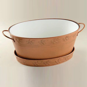 Bandeja para Bebidas Rústica Blanca con Acabado Desgastado y Asas de Cuerda de Cáñamo, Ovalada, de Metal Galvanizado, para Bodas y Fiestas - Product Image 6