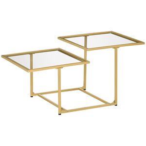 Tavolino Laterale in Metallo Temperato Dorato con Doppio Piano, Piccolo Tavolino da Caffè in Vetro Trasparente per Soggiorno, Tavolo Centrale per Tè, Fornitura ODM - Product Image 1