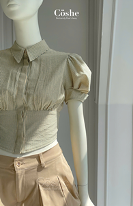 Coshe-Top à manches bouffantes et jupe à bulles, ensemble noisette, design féminin et décontracté, vêtements quotidiens pour femmes - Product Image 4