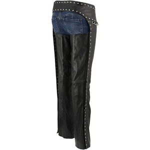 Women Samroz Sports SP-500-01 Premium Leather Sleeveless Motorcycle Chaps Adjustable <b>Belt</b> <b>Studs</b> D-Rings Fully Lined All Seasons - Product Image 5