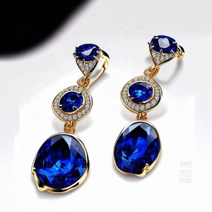Exquisitos pendientes de gota de Calcedonia azul chapados en oro, la última joyería de moda exclusiva - Product Image 3