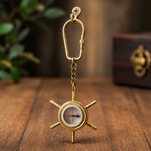 Porte-clés artisanal vintage en laiton en forme de roue de bateau, porte-clés nautique marin, porte-clés marin antique, porte-clés décoratif, cadeau océanique - Product Image 1