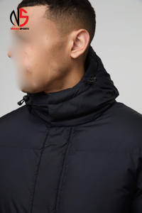 Chaqueta acolchada con capucha de longitud media para hombre, con logotipo personalizado OEM, en negro, a prueba de viento y cálida, de alta calidad, tipo burbuja. - Product Image 6