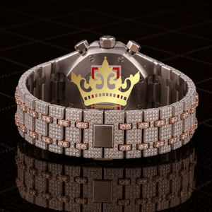 New Luxury Fashion Hip Hop Iced Stainless Steel Case Movement Watch VVS Moissanite Tow Tone Gold Round Cut Diamond Watch - Product Image 4