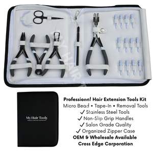 Herramientas para extensiones de cabello: Alicates para extensiones de cabello con cuentas, Cortador de queratina, Clips de selección, Alicates para Microlink y Tape-In en estuche de Rexine - Product Image 5