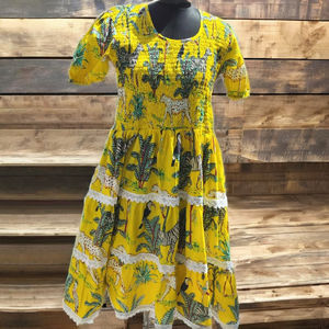 Organic Cotton Floral Hand Block Printed Floor-Length V-neck Elastic Waist Eco-Friendly Vintage Women's Holiday <b>Party</b> Summer - Product Image 1