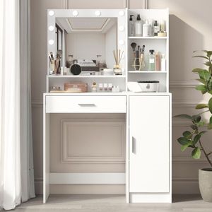 3 Lighting Mode Adjustable Brightness <b>Vanity</b> Desk Mirror Light Large Drawer 3-Level Storage Dresser Bedroom <b>Makeup</b> <b>Vanities</b> - Product Image 6