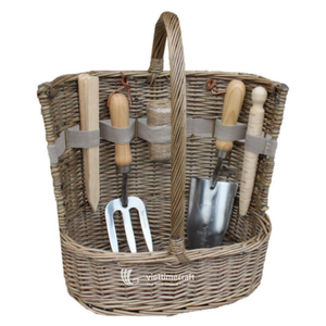 Panier de rangement rectangulaire en rotin tressé fait main, style antique, avec poignées élastiques, pour outils de jardin et usage extérieur - Product Image 2