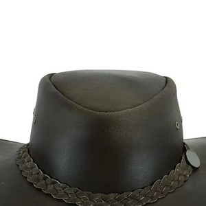Chapeau de cowboy en cuir véritable noir avec bande tressée, idéal pour les voyages en plein air et l'équitation, style mexicain, vente en gros - Product Image 6