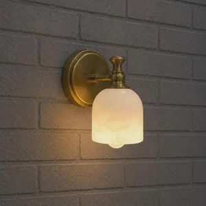 Brass Alabaster Sconce, Natural Stone Bathroom Light, Elegant Wall Lamp, Modern Vanity Lighting, Handmade Interior Fixture - Product Image 3
