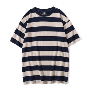 Camiseta de Manga Corta a Rayas Extra Grande para Hombre, Cuello Redondo, Tejida, Casual, con Estampado Azul y Marino - Product Image 2
