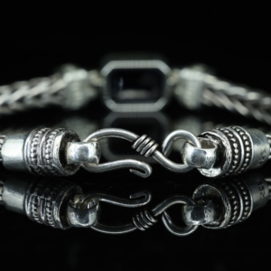 Gold Plated 925 Sterling Silver Men's Retro Punk Style Hand Braided Inlaid Blue Zircon Chain & Link Bracelet - Product Image 6