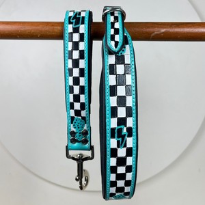 Recién llegado, patrón de tablero de ajedrez, correa de perro de cuero y Collar, juegos de cables de tráfico adecuados para perros pequeños y medianos - Product Image 4