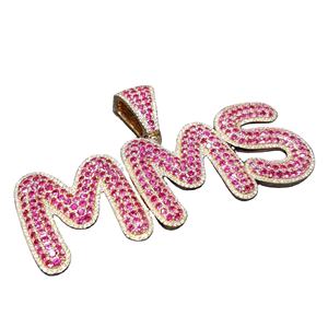 Pendentif lettre MMS plaqué or 18 carats avec strass rose, breloque hip-hop unisexe, cadeau - Product Image 1