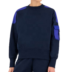 Sweat-shirt à col rond pour femme, color-block, manches longues, 100% coton tricoté, décontracté, pour l'automne, avec poche - Product Image 3