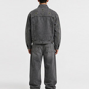 Ensemble de jeans brodés pour homme, style décontracté d'hiver, veste et pantalon au design personnalisé, mode urbaine élégante, 100% coton - Product Image 4
