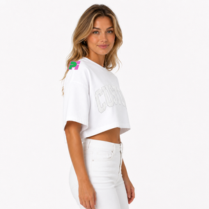 Crop top pour femme, broderie personnalisée, col rond, manches courtes, coupe ample, t-shirt décontracté, printemps été, 100% coton - Product Image 5