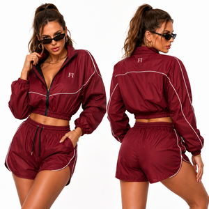 Ensembles de vêtements de détente 100 % nylon en gros, tissu à séchage rapide, crop top brodé et veste zippée avec pantalon de survêtement long, vestes pour hommes - Product Image 1