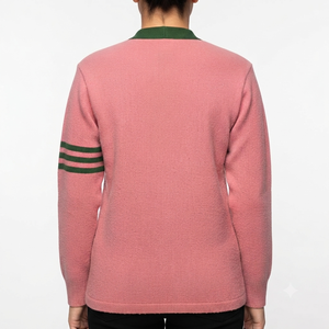 <b>Custom</b> University Pink Green V Neck Cardigan Sorority Womens Sweater Acrylic Knitted Chenille Logo Applique Greek Apparel - Product Image 4