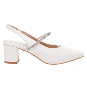 Ann'S Wholesale Women Crystal Strap Pointed Toe Slingback Pumps 5.5cm <b>Block</b> Heel Bridal Wedding Shoes - Product Image 2