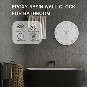 Horloges murales modernes silencieuses à piles en résine époxy - Or noir pour la chambre à coucher, le salon, la salle de bain, la cuisine - Product Image 4